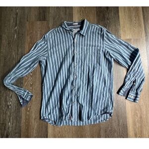 pd&c Button Down Shirt Men XL Blue White Vertical Stripe Classic Fit Long Sleeve